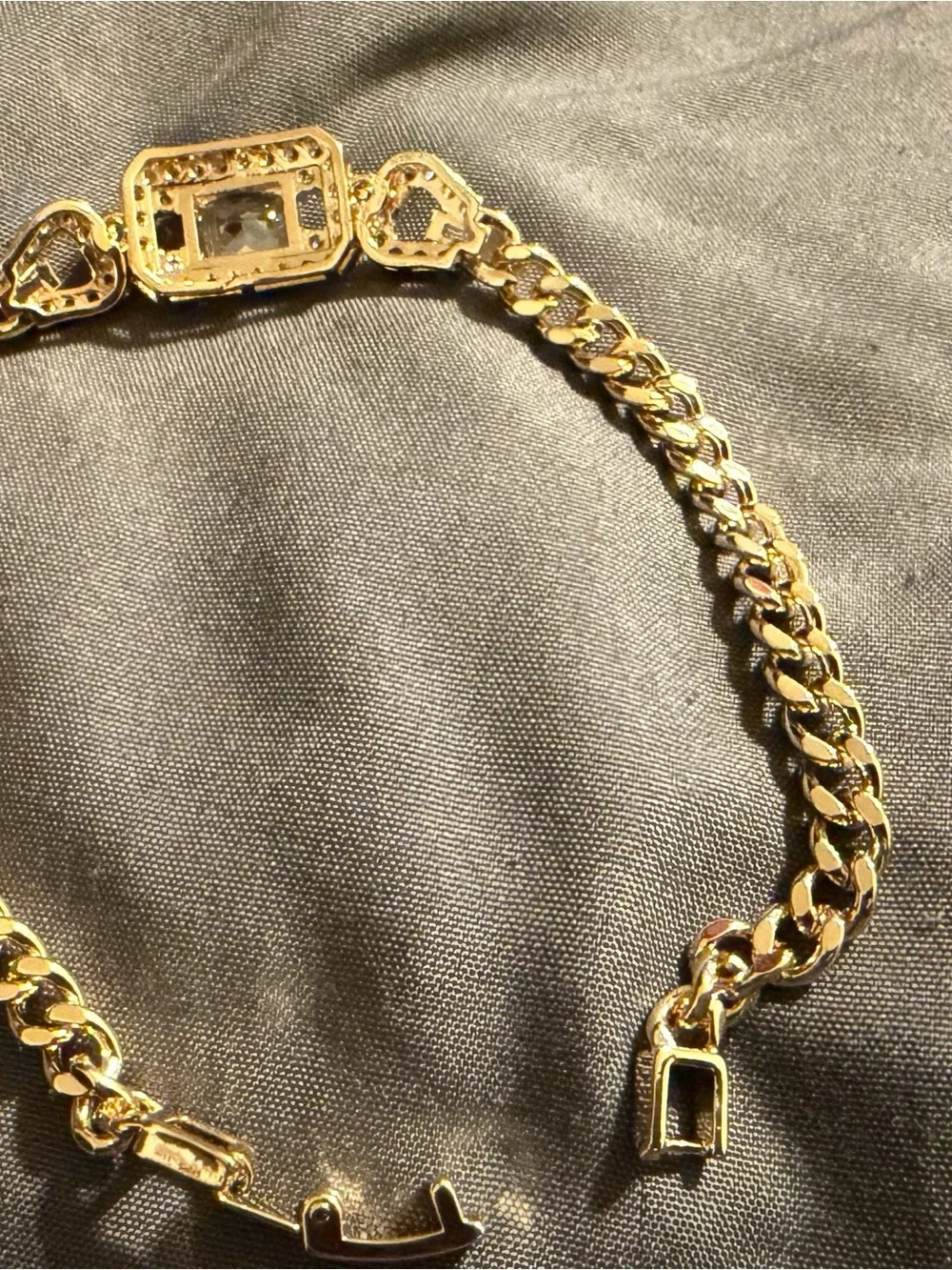 Gold-Tone Chain Bracelet with Rectangular Crystal Accent